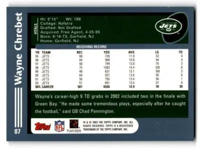 2003 Topps #87 Wayne Chrebet - Football Card Single