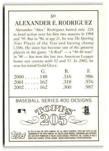 2003 Topps T205 #50B Alex Rodriguez NM Near Mint Rangers ID:82702 - Baseball Card Single