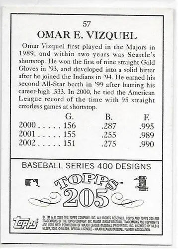 2003 Topps T205 #57 Omar Vizquel NM-MT Indians - Baseball Card Single