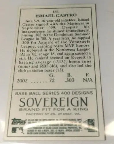 Ismael Castro baseball card from 2003 Topps T205 Sovereign Green series