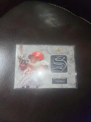 Baseball card with jersey swatch from 2003 UD Classic Portraits Classic Stitches Troy Glaus