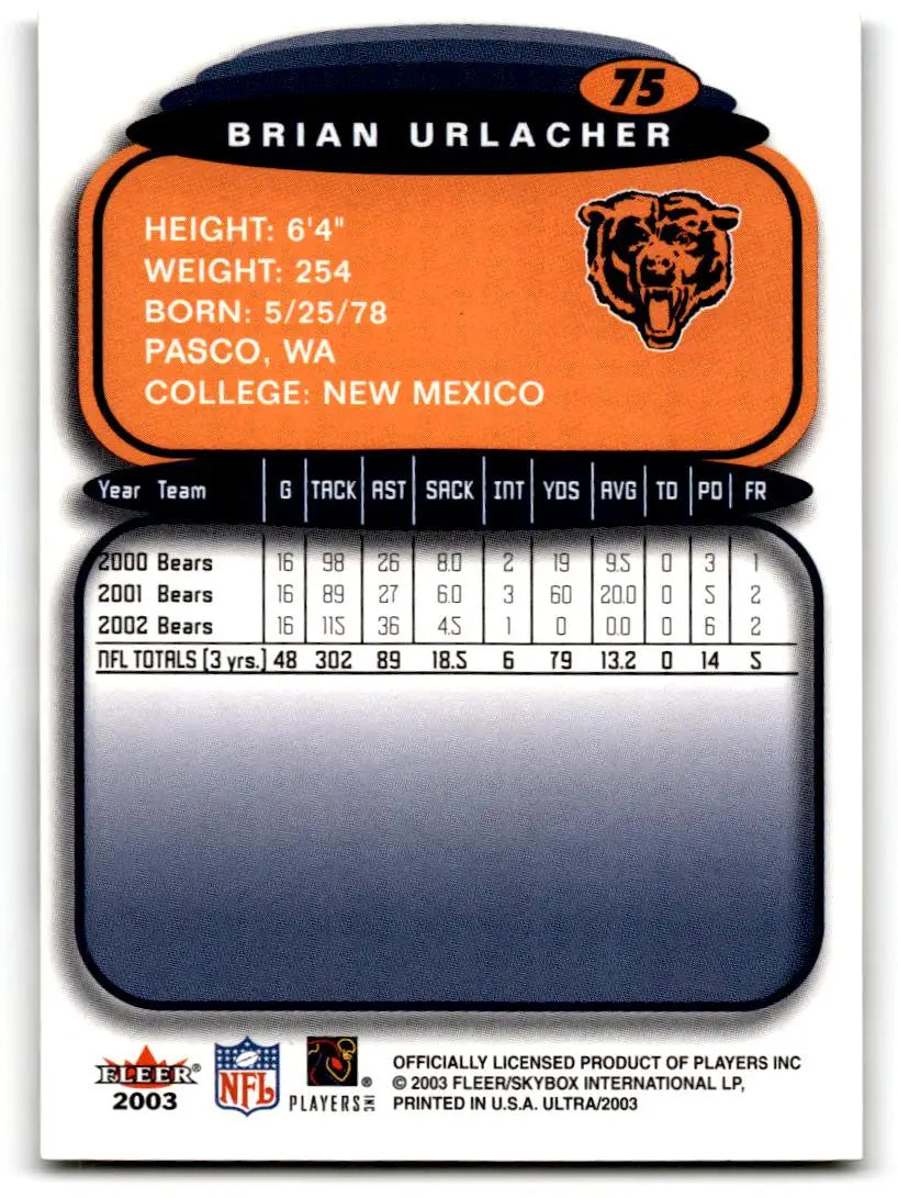 2003 Ultra #75 Brian Urlacher - Football Card Single
