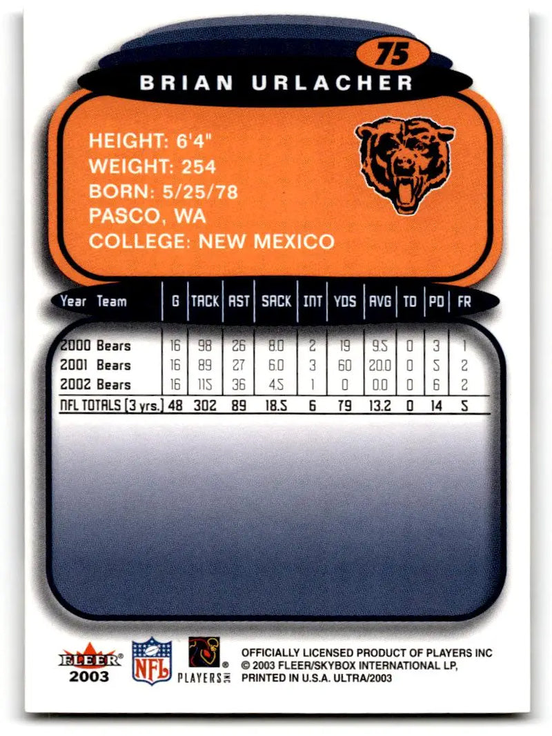 2003 Ultra #75 Brian Urlacher - Football Card Single