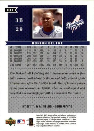 2003 Upper Deck MVP #101 Adrian Beltre NM-MT Dodgers - Baseball Card Single