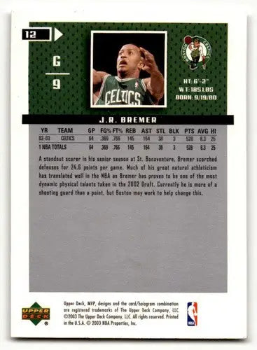 2003 Upper Deck MVP #12 J.R. Bremer Boston Celtics Basketball Cards ID:58821 - Basketball Card Single
