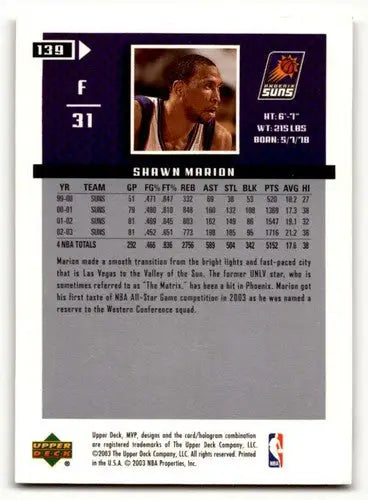 2003 Upper Deck MVP #139 Shawn Marion Phoenix Suns Basketball Cards ID:58806 - Basketball Card Single