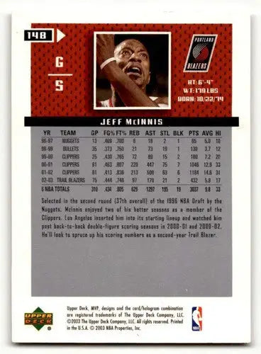 2003 Upper Deck MVP #148 Jeff McInnis Portland Trail Blazers Basketb ID:58824 - Basketball Card Single