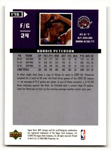 2003 Upper Deck MVP #176 Morris Peterson Toronto Raptors Basketball ID:58811 - Basketball Card Single