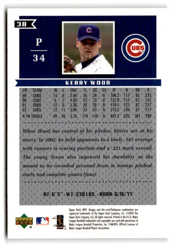 2003 Upper Deck MVP Kerry Wood baseball card Cubs ID 73271 in NM-MT condition