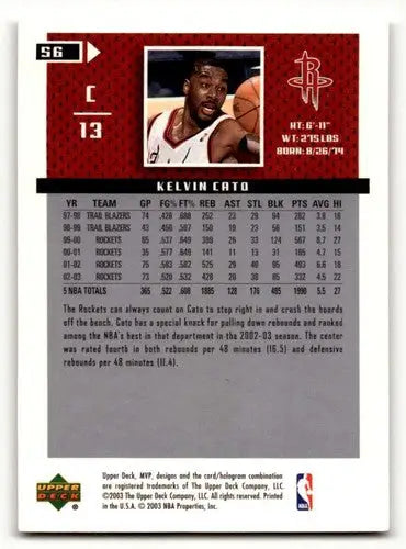 2003 Upper Deck MVP #56 Kelvin Cato Houston Rockets Basketball Cards ID:58814 - Basketball Card Single