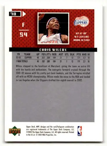 2003 Upper Deck MVP #70 Chris Wilcox Los Angeles Clippers Basketball ID:58813 - Basketball Card Single