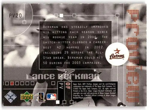 Baseball card back with original gloss from 2003 Upper Deck MVP Pro View Lance Berkman NM Near Mint Astros