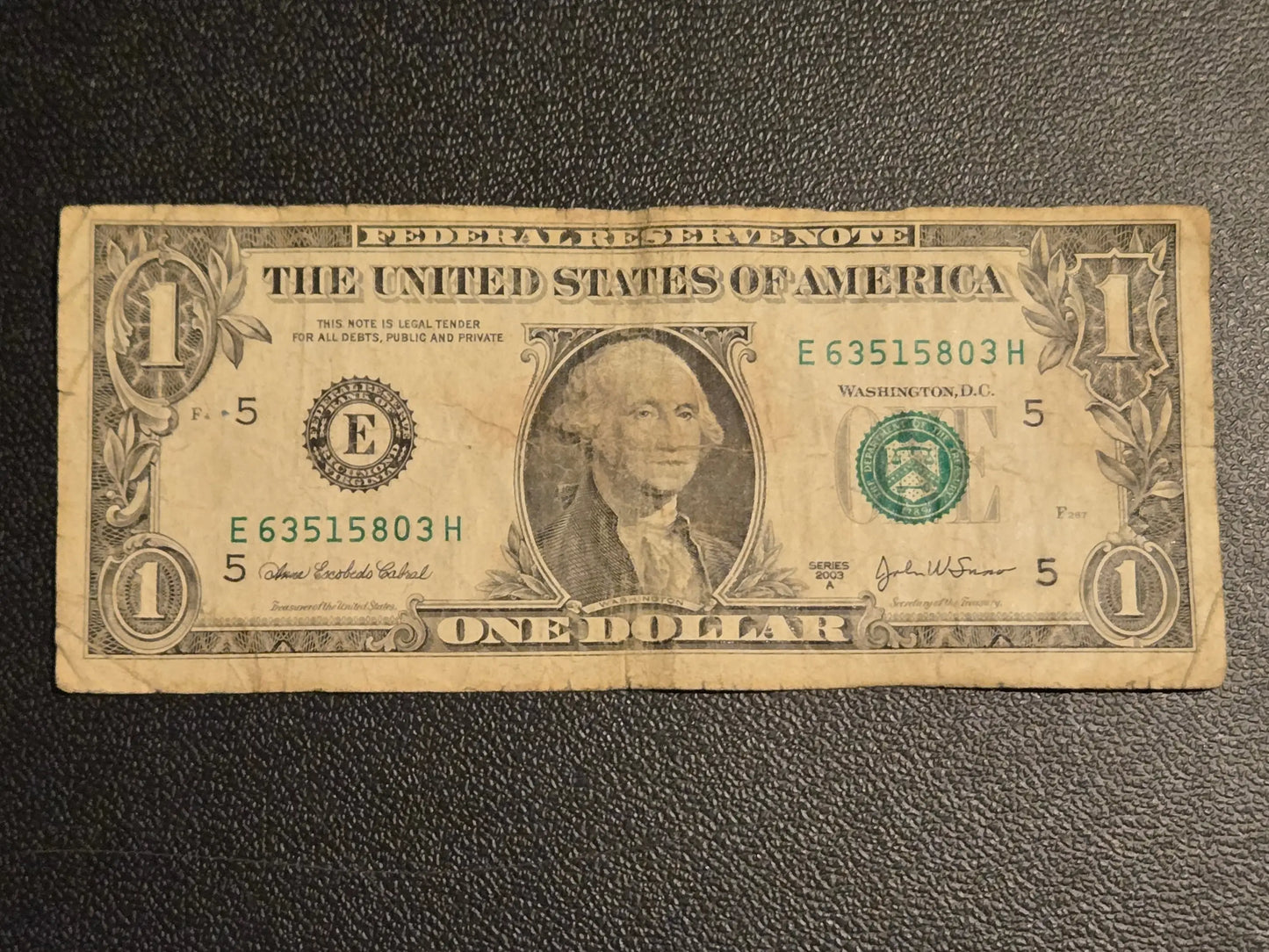 2003A $1 Federal Reserve Note Richmond E One Dollar Bill George Washington - Coins & Currency