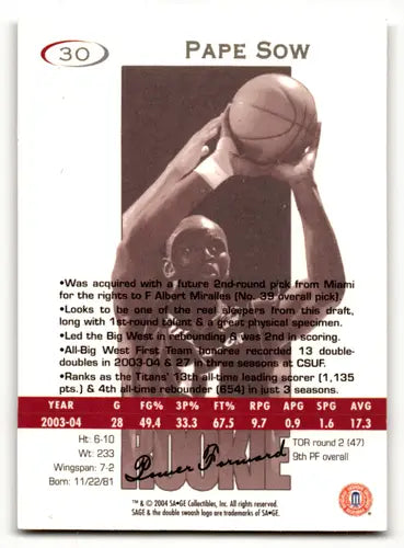 2004-05 SAGE #30 Pape Sow EX/NM /2650 ID:58801 - Basketball Card Single