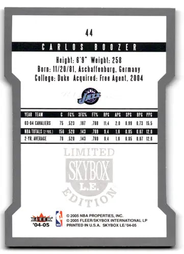 Carlos Boozer 2004-05 SkyBox LE basketball card with original gloss Jazz ID:67341