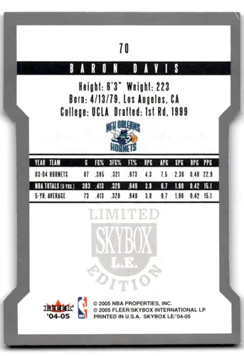 Original gloss Baron Davis basketball card from 2004-05 SkyBox LE Hornets simply sandoval