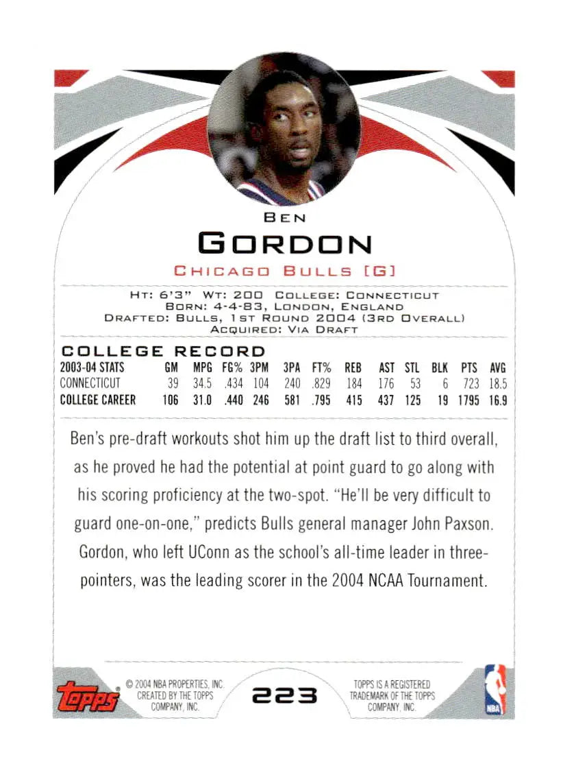 2004-05 Topps #223 Ben Gordon Base RC Chicago Bulls