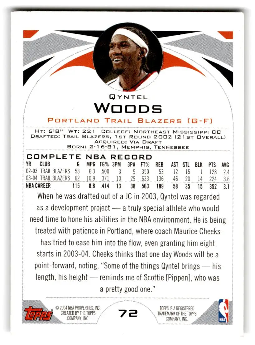2004-05 Topps #72 Qyntel Woods - Basketball Card Single