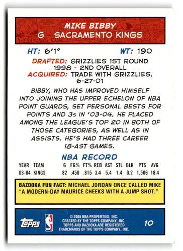 2004-05 Topps Bazooka #10 Mike Bibby NM Near Mint Sac Kings ID:82575 - Basketball Card Single