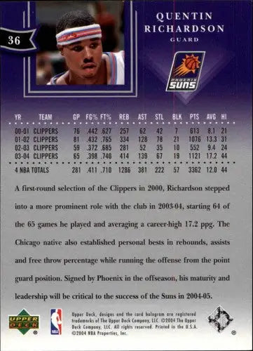 Original gloss basketball trading card featuring Quentin Richardson from Upper Deck 2004-05 Clippers