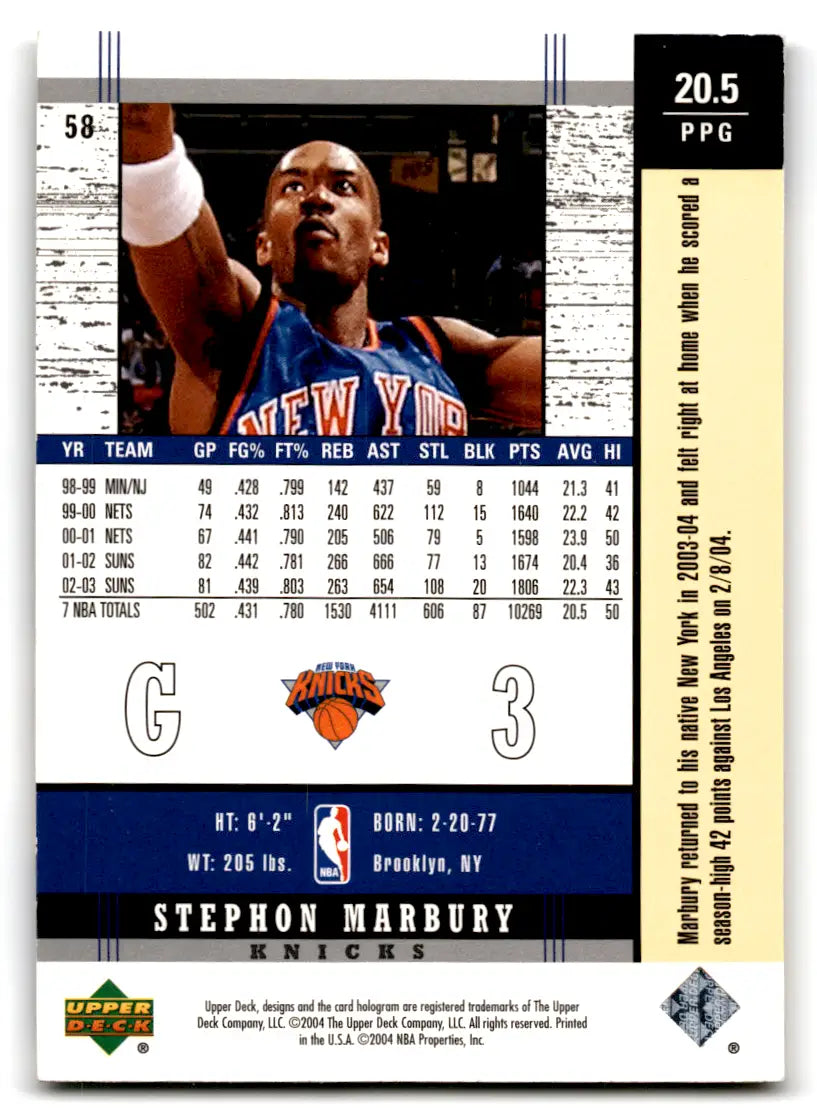 2004-05 Upper Deck UD Legends Stephon Marbury #59 Knicks - Basketball Card Single