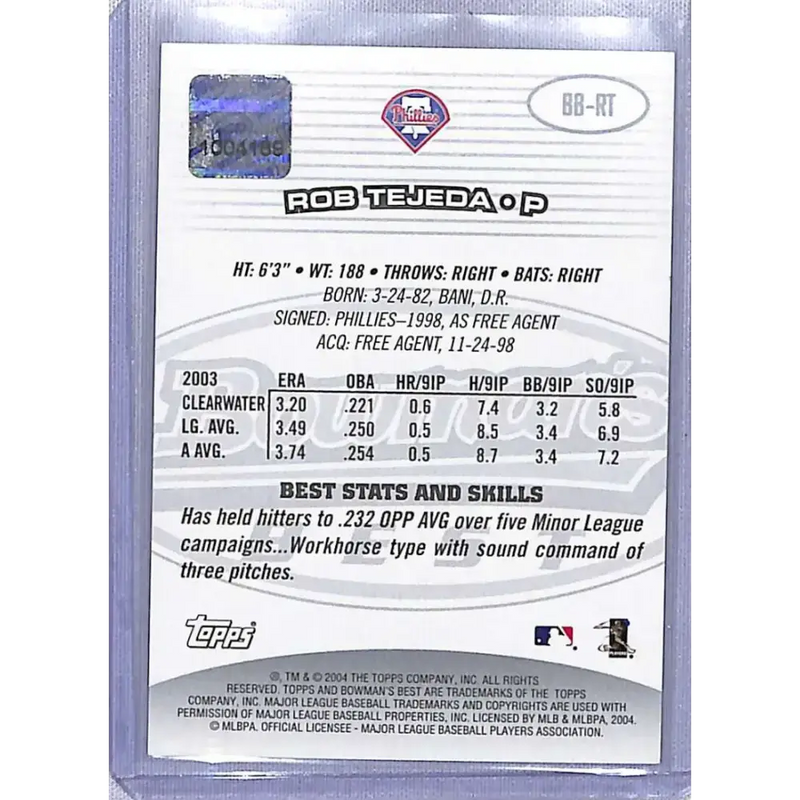 2004 Bowman’s Best #BB-RT Rob Tejeda NM-MT Baseball Card - Baseball Card Single