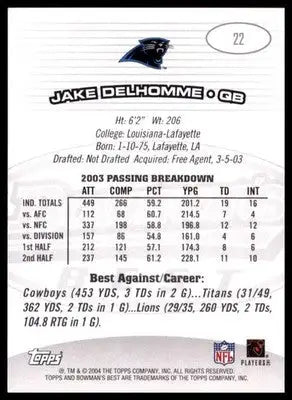 2004 Bowman’s Best Jake Delhomme 22 Carolina Panthers