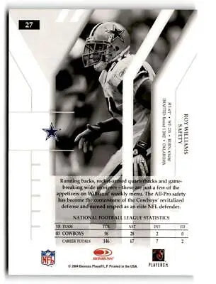 Black and white trading card of Roy Williams from Donruss Elite featuring Dallas Cowboys uniform