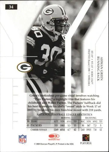 2004 Donruss Elite Ahman Green football card with original gloss and career stats