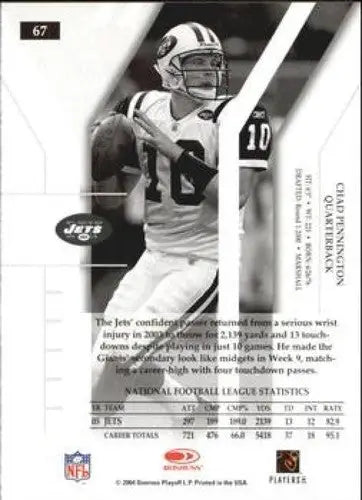 Black and white Donruss Elite Chad Pennington football trading card with original gloss