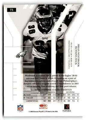 Black and white Donruss Elite trading card of Brian Westbrook, Eagles jersey number 30
