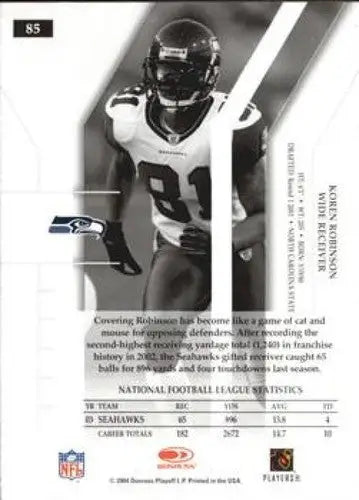 Black and white Koren Robinson football trading card from Donruss Elite original gloss