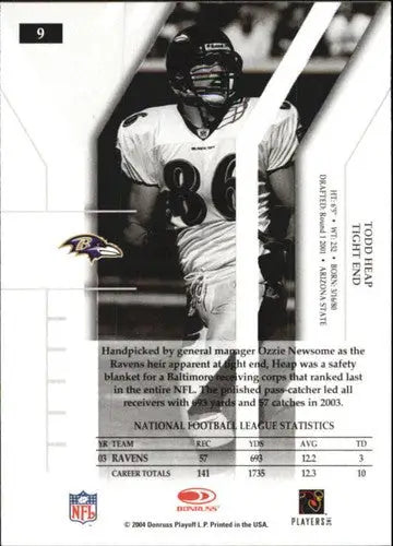 Donruss Elite Todd Heap football trading card with original gloss Baltimore Ravens