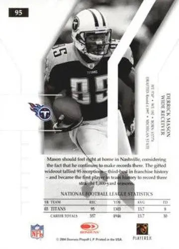 Original gloss Donruss Elite Derrick Mason football trading card with stats and achievements