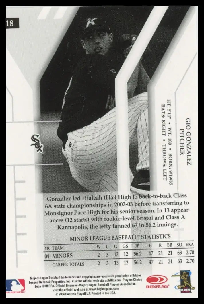 2004 Donruss Elite Extra Edition Gio Gonzalez RC 318 Auto /473 White Sox NM - Baseball Card Single