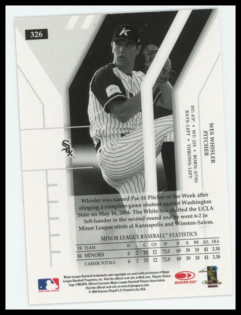 2004 Donruss Elite Extra Edition Wes Whisler RC 326 Auto /473 White Sox NM - Baseball Card Single