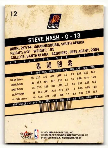 2004 Fleer Authentix #12 Steve Nash Phoenix Suns Basketball Cards EX ID:58790 - Basketball Card Single