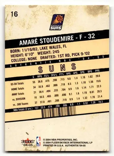 2004 Fleer Authentix #16 Amare Stoudemire Phoenix Suns Basketball Ca ID:58775 - Basketball Card Single