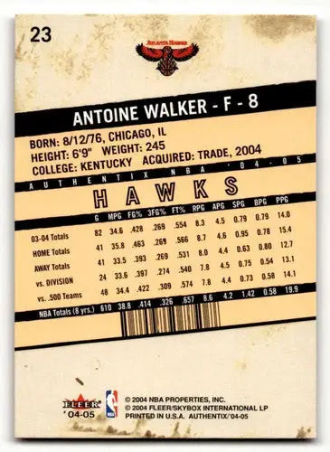 2004 Fleer Authentix #23 Antoine Walker Atlanta Hawks Basketball Car ID:58784 - Basketball Card Single