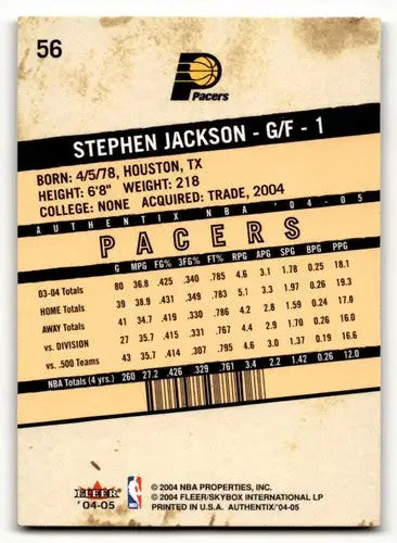 2004 Fleer Authentix #56 Stephen Jackson Indiana Pacers Basketball C ID:58770 - Basketball Card Single