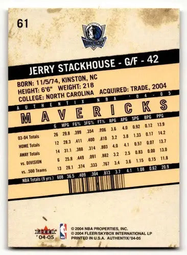 2004 Fleer Authentix #61 Jerry Stackhouse Dallas Mavericks Basketbal ID:58774 - Basketball Card Single
