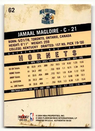 2004 Fleer Authentix #62 Jamaal Magloire New Orleans Hornets Basketb ID:58768 - Basketball Card Single