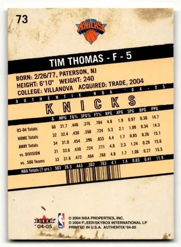 2004 Fleer Authentix #73 Tim Thomas New York Knicks Basketball Cards ID:58796 - Basketball Card Single