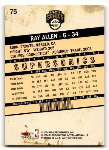 2004 Fleer Authentix #75 Ray Allen Seattle SuperSonics Basketball Ca ID:58785 - Basketball Card Single