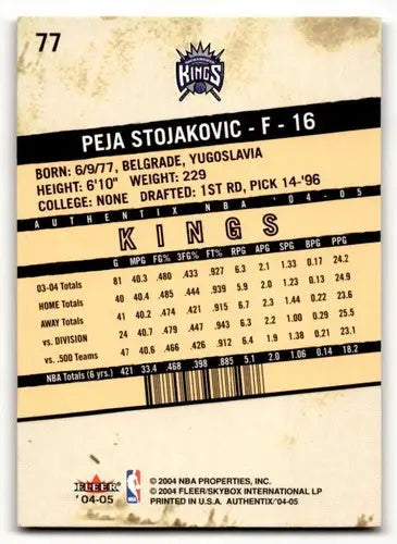 2004 Fleer Authentix #77 Peja Stojakovic Sacramento Kings Basketball ID:58776 - Basketball Card Single