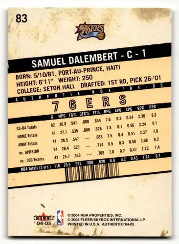 2004 Fleer Authentix #83 Samuel Dalembert Philadelphia 76ers Basketb ID:58787 - Basketball Card Single