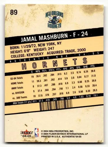 2004 Fleer Authentix #89 Jamal Mashburn New Orleans Hornets Basketba ID:58765 - Basketball Card Single