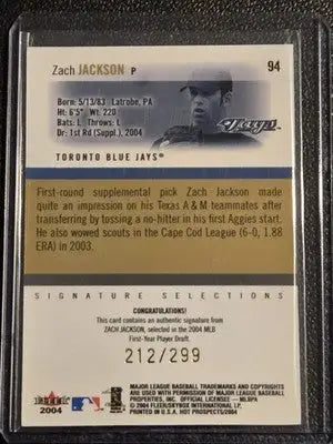 2004 Fleer Hot Prospects Draft Edition #94 Zach Jackson #/299 - Baseball Card Single