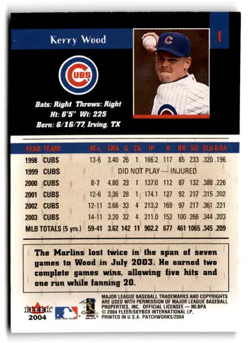Fleer Patchworks Kerry Wood baseball card with original gloss from 2004 Fleer Patchworks