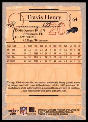 2004 Fleer Sweet Sigs Travis Henry 64 Buffalo Bills